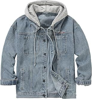 DOSLAVIDA Men's Distressed Denim Jacket Unisex Button Down Jean Coat Casual Long Sleeve Trucker Hooded Jackets Outwear