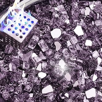 NUPICK 5 Pound Fire Glass, 1/2 Inch Reflective Fire Pit Glass, Tempered Firepit Glass Rock for Propane or Natural Gas, Glass Rocks for Fire Pit Table, Fireplace Glass for Landscaping, Violet