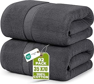 Premium Jumbo Bath Sheet (90 x 180 cm, 2 Pack) - 100% Ring Spun Cotton Highly Absorbent and Quick Dry Extra Large Bath Sheet - Super Soft Hotel Quality Towel (Grey)