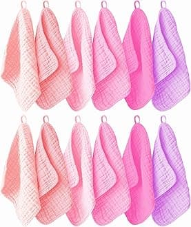 Pack of 12 Baby Muslin Cloths 12 x 12 Inches Pink Purple Sakura Series