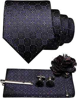 JEMYGINS Mens Tie and Pocket Square,Lapel Pin,Cufflinks,Tie Clip Sets with Gift Box 5PCS