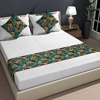 Shri Anand Creations Digital Print Super Soft Fabric Bed Runner Scarf with Matching Cushion Covers/Slipcover Mattress Protector/Bed Linen Scarf/Decorative Set for Bedrooms/Hotel Rooms (Design-3)