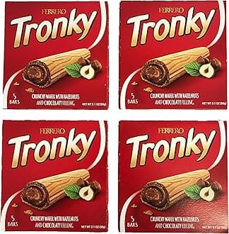 Ferrero Tronky Crunchy Wafer with Hazelnuts and Chocolate Filling, 20 Count, Pack of 4 Individually Wrapped Ferrero Tronky Candy Boxes, 3.1 Oz