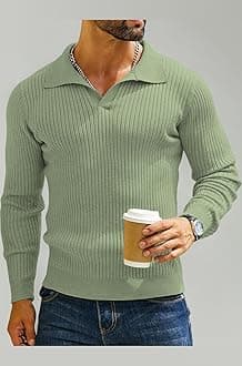 DENIMHOLIC Men's Cotton Full Sleeve Collar Polo Sweater for Men, Rib Knitted Sweaters for Men Winter Sweater for Man