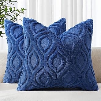 decorUhome Spring Euro Sham Throw Pillow Covers 26x26 Inch Set of 2, Soft Plush Faux Wool Dark Blue Solid Couch Pillow Covers, Accent Farmhouse Neutral Square Pillow Cases for Sofa Bed Living Room