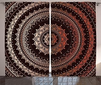 Ambesonne Mandala Curtains, Enclosing Magic Circle Egyptian Folkloric Culture Pattern Illustration, Living Room Bedroom Window Drapes 2 Panel Set, 108" X 63", Dark Brown and Orange