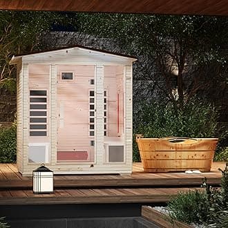 Outdoor Sauna 4 Person,Full Spectrum Infrared Sauna,Home Sauna with 10 Minutes Warm Up Heating Tubes & Panels,Personal Wooden Sauna Room with Bluetooth Speaker,3060Watt