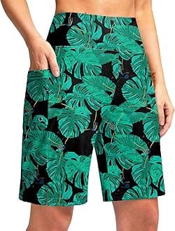 G Gradual Women's 9" Long Swim Board Shorts with Pockets High Waisted Knee Length Beach Swimming Shorts for Women with Liner