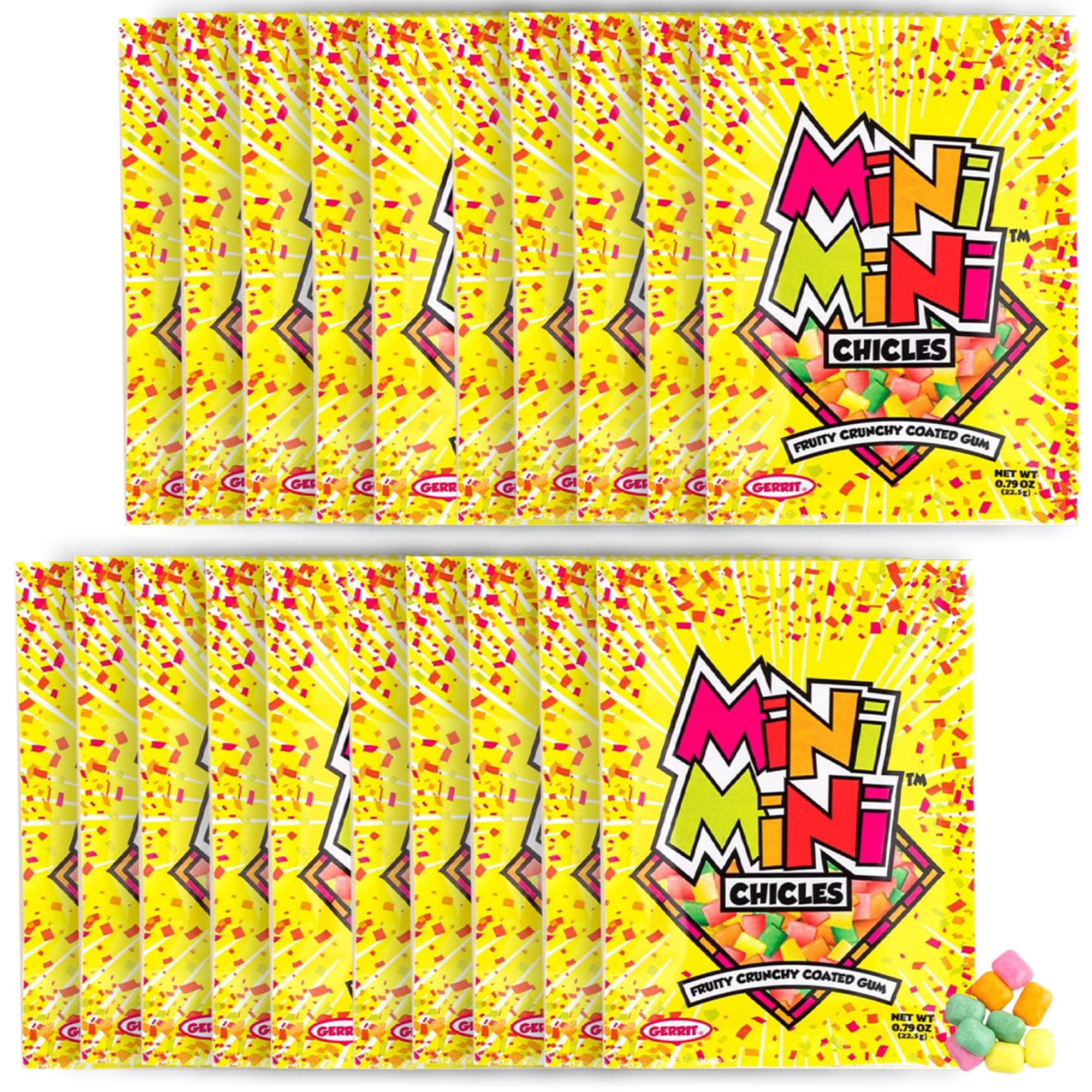Gerrit's Mini-Mini Chicles - 20 Pack of 0.79oz Packets - Fruit Chiclets Gum Original Flavors - Juicy Fruit Gum Candy