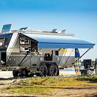 YESCAMP Manual RV Awning Complete Kit Retractable Camper Awning for RV or Trailers RV Roll Out Awning for Camper or 5th Wheel,Travel Trailers,Toy Haulers,Motohome(16Ft,Black Frame,Blue Fade)