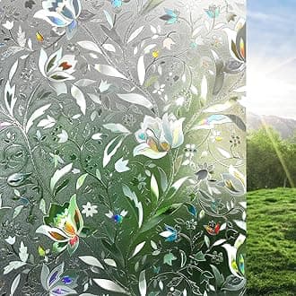 rabbitgoo Window Privacy Film, Decorative Stained Glass Window Film, Heat Blocking Window Clings, Renter-Friendly Static Cling Frosted Window Sticker Covering for Home, Rainbow Tulip 23.6" x 78.7"
