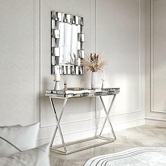 CARME Knightsbridge Collection - Grey Rectangle Wall Mirror - Grey Mirrored Console Table - Combo - Glass - Furniture - Bedroom - Hallway