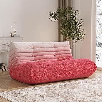 Bean Bag Chair, Loveseat Fireside Chair Bean Bag Sofa Large Bean Bag Chair for Adults, 2 Seater Bean Bag Chairs for Teens with High Density Comfortable Foam, Bean Bag for Living Room (Pink&White)