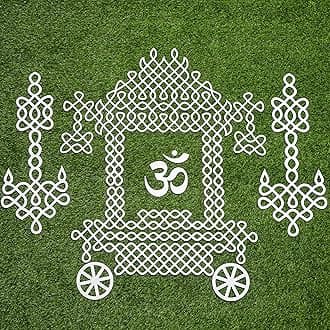 White Ratham Muggu Cutout | Varalakshmi Vratam, Ganesha Cutouts Decor | Indian Rangoli Kolam Pooja, Diwali, Wedding Decor | Indian Golu Decorations | 36x33 in - 26x11.5 in (Pack of 1)