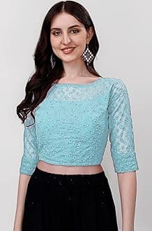 Pujia Mills Womens Readymade Fancy Sifli Work Half Sleeve Saree Blouse.