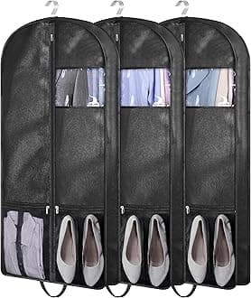 KIMBORA 43" Suit Bags for Closet Storage and Travel, Gusseted Mesh Hanging Garment Bags for Men Suit Cover With Handles for Clothes, Coats, Jackets, Shirts（3 Packs，Black）