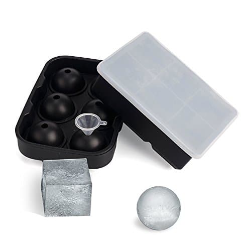 ice ball mold ice cube tray with Lid and small funnel, Silicone 6 Sphere Round Ice Ball maker & 6 Large Square Ice cube mold with Lid for kids with fruit pudding jelly milk juice mold or Cocktails , Whiskey particles
