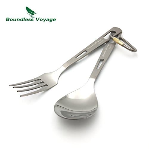 Kimtime Titanium 2 Piece Fork and Spoon Set Healthy & Eco-Friendly Extra Strong Ultra Lightweight Titanium Cutlery,Knife Fork Spoon Chopsticks Utility Cutlery Set, For Home Use/Travel Outdoor/Camping