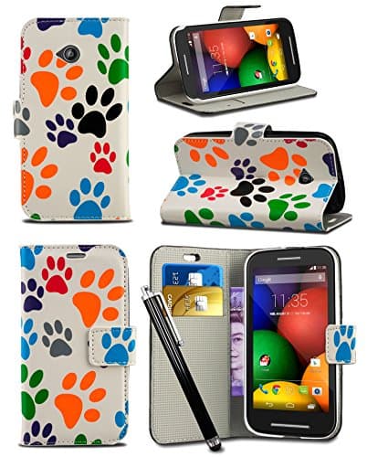 Apple iPhone 7 (4.7 inch) - Fun Colourful Printed Wallet Case Cover Creative Fresh Pattern Design with Integrated Stand & Large STYLUS Pen - Dog Cat Animal Paw Foot Print