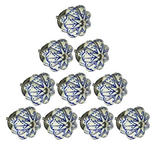 Handmade Knobs Sale - Set of 10 White Flower Ceramic Knobs Handmade Design Drawer Knob / Cabinet Pulls / Handles - Home Decor Accessories