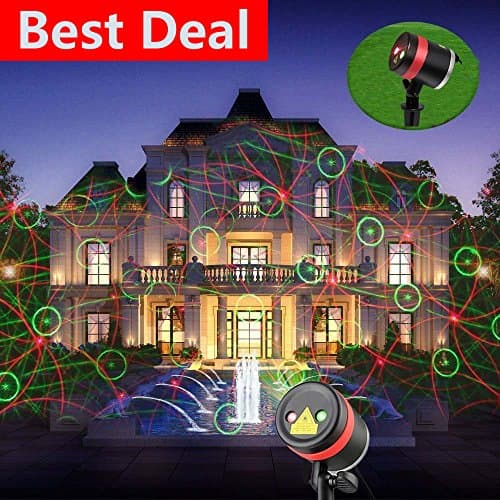 Outdoor Projector Lights, TopCrazy 8 Patterns in 1 Moving Starry Red&Green LED Landscape Spotlights Waterproof for Valentine's Day, New Year, Theme Party, Wedding, Night Club, Yard and Garden Outdoor Garden, Yard, Wall, Tree Decoration(with Remote Control Timer)