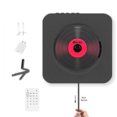 KECAG CD Player Portable Wall Mountable Home Audio with Remote Control Bluetooth Built-in HiFi Speakers USB MP3 3.5mm Headphone Jack AUX input/output (Black)