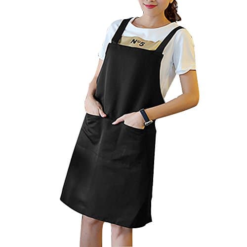 Adjustable Bib Apron with Pocket, Canvas Cooking Kitchen Aprons for Men and Women, Waterproof,Extra Long (BlackC)
