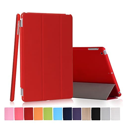 iPad Mini 2/3 Case,Dowswin Smart Foldable Protective Cover with Sleep Wake Up Function and Transparent Hard Back Cover for Apple iPad Mini 2ne 3rd Gen (Red)