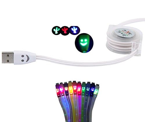 39 Inch Self Winding Color Changing Cable Smiley Face High Speed USB 2.0 Micro USB Charging Cable Compatible With Android Samsung HTC LG Note2 Galaxy S3 S4 Data Sync Charger Cord Nokia Nexus BlackBerry Motorola and More esca5-1