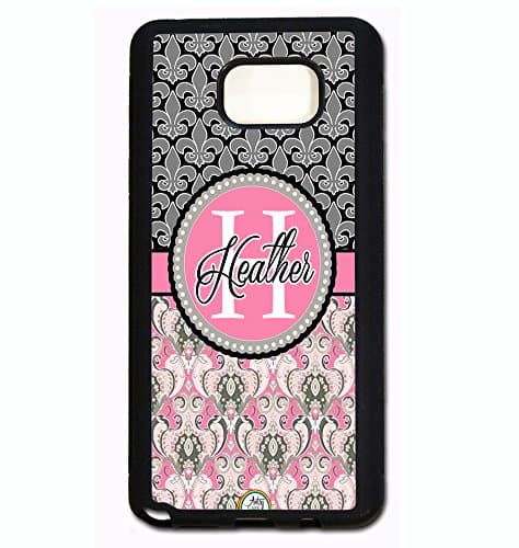 Galaxy S8 Plus Case, ArtsyCase Pink Grey Damask Fleur De Lis Monogram Personalized Name Phone Case - Samsung Galaxy S8 Plus (Black)