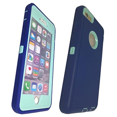 iphone 6 case, Lucky On iPhone 6 / 6s 4.7in Durable Dual Layer Protective Hybrid Armor Heavy Duty Shockproof Shell Case - built-in Transparent Screen Protector (DeepBlue & Cyan)