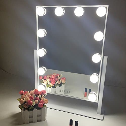 Aoleen White Hollywood Makeup Vanity Mirror with Light Dimmable Lighted Tabletop Mirror with LED Bulbs Two Kinds of Light Color Conversion (White)