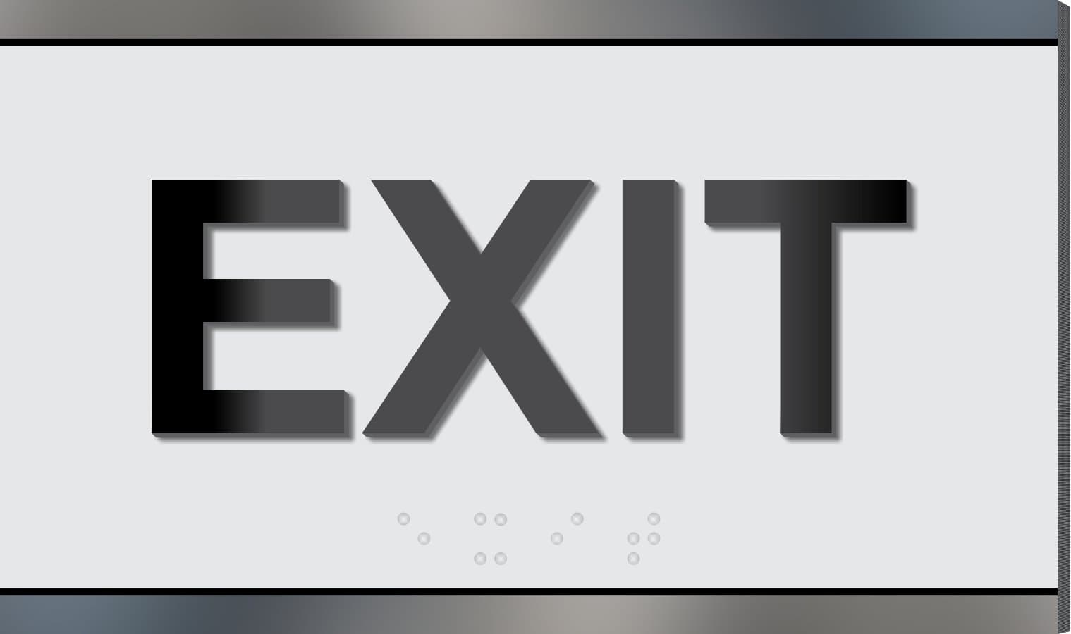 ADA Exit Sign Aluminum Panel Raised Letters and Braille (5" x 3") Elegant Gray