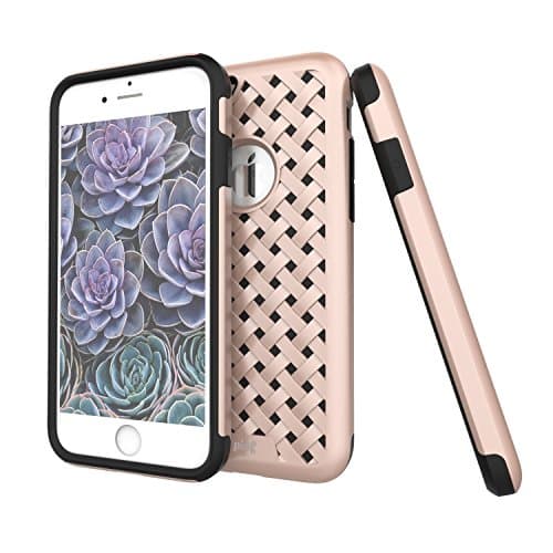 iPhone 7 Plus Case, Piaf Rose Gold paid pattern double protection dual layer shock proof Unique intertwine Pink -“Intrigue series”