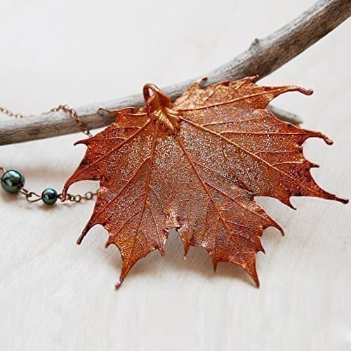 Extra Large Fallen Copper Birch Leaf Necklace JUMBO SIZE LEAF - Iridescent Copper Plated REAL Birch Tree Leaf - Large Fall Statement Necklace