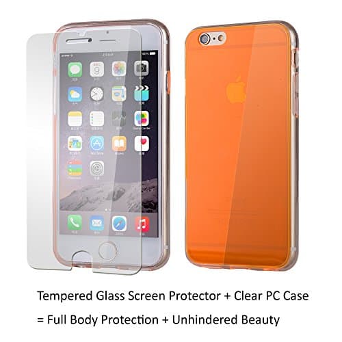 iPhone 6 Plus Case iPhone 6S Plus Case, Scratch Resistant, Clambo Clear Case for iPhone 6 Plus iPhone 6S Plus Case + Tempered Glass Screen Protector. Bundle-2 items (Neon Orange)