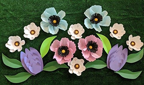 Spring Wild Flowers for Wall Decor - Includes 12 Paper Flowers and 8 Paper Leaves - Fully Assembled.