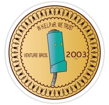 In H.e.l.p.er. We Trust Venture Bros Car Motorcycle Bicycle Skateboard Laptop Luggage Vinyl Sticker Graffiti Laptop Decals Bumper Stickers by august999