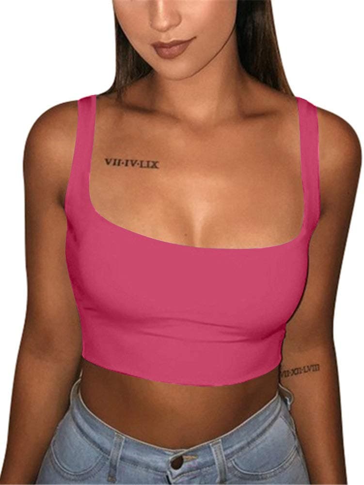 GOBLES Women's Sexy Summer Basic Solid Sleeveless Stretch Crop Tank Top