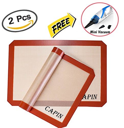 CAPIN Non-stick Silicone Baking Mat Set, Half Sheet Size for Baking Cookies, Pastry, Macaron, Work Great with Oven (11-5/8" x 16-1/2", Red)