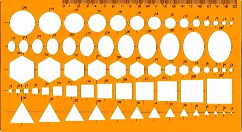 Template 5 Patterns Ruler Stencil Assorted - Circle, Ellipse, Hexagon, Square, Triangle