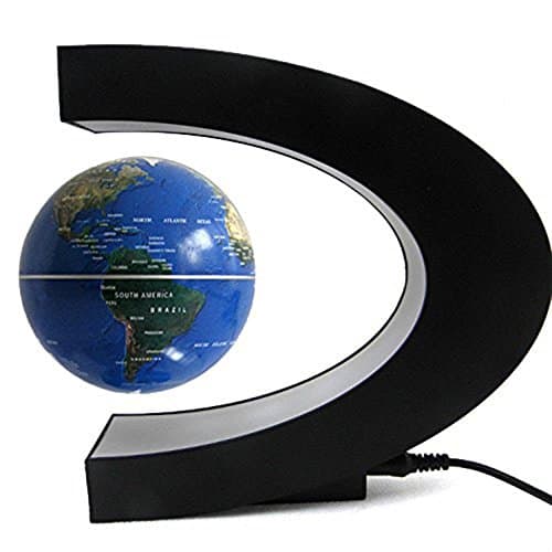 Floating World Map Globe Anti Gravity Magnetic Levitation Rotating World Map with LED Lights C Shape for Learning Education Teaching Demo