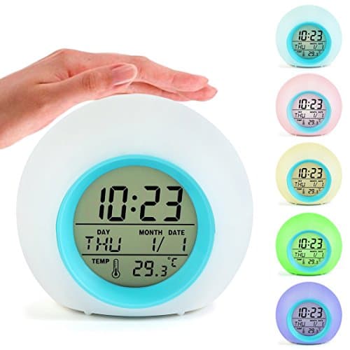 CIGERA Digital Alarm Clock with Wake Up Light,7 Nature Sound,Indoor Temperature and Calendar,Nice Gift and Decor for Kids Bedroom,White