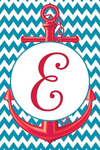 COCOBE Anchor on Chevrons - E - DOUBLE SIDED Monogram Decorative Flag - Garden Size 12 Inch X 18 Inch