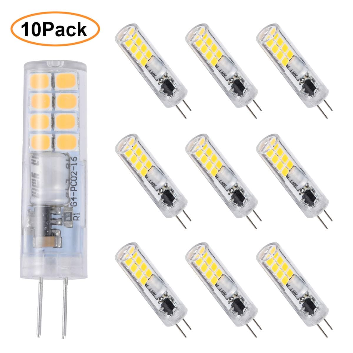 G4 LED Bulb PC02 2.5W Bi-pin Base Light Bulbs 16×2835SMD AC220-240V Daylight Cool White 6000K 25W Halogen Lamp Equivalent for Landscape Chandelier Lighting, Non Dimmable (Daylight,10-Pack)