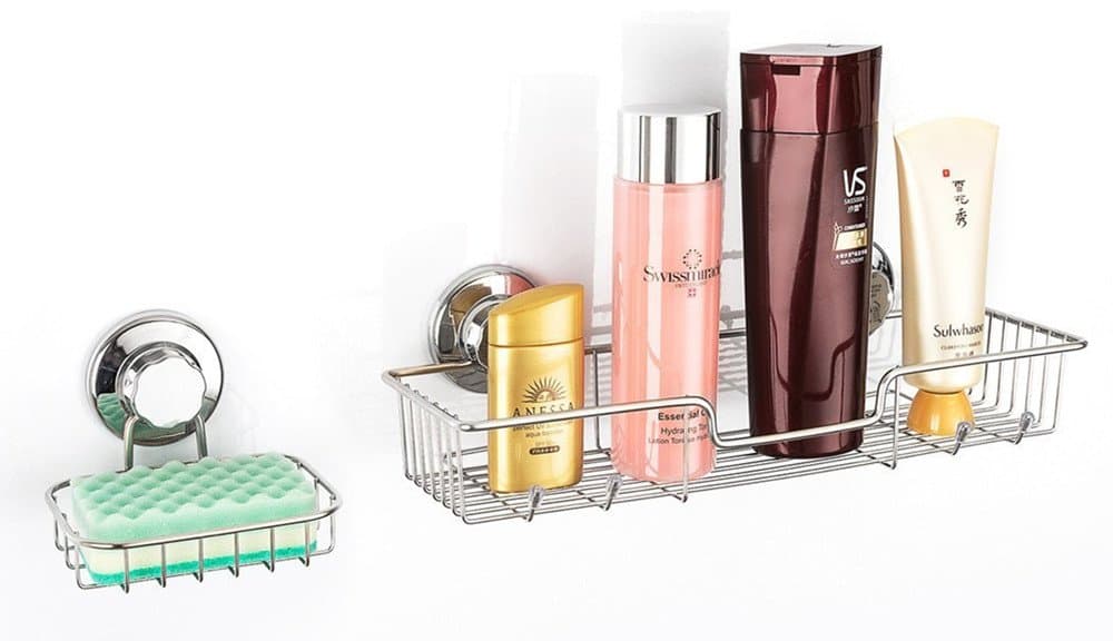 Shower Caddy Suction Cup with Hooks 304 Stainless Steel Rustproof Wire Basket Kitchen & Bathroom Storage