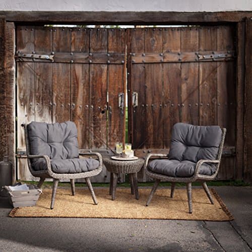 Grey Modern 3pc. Wicker Deep Seating Patio Chat Set | Contemporary Furniture is Perfect to Home Outdoor by the Veranda, Garden, Pool, Porch or Deck