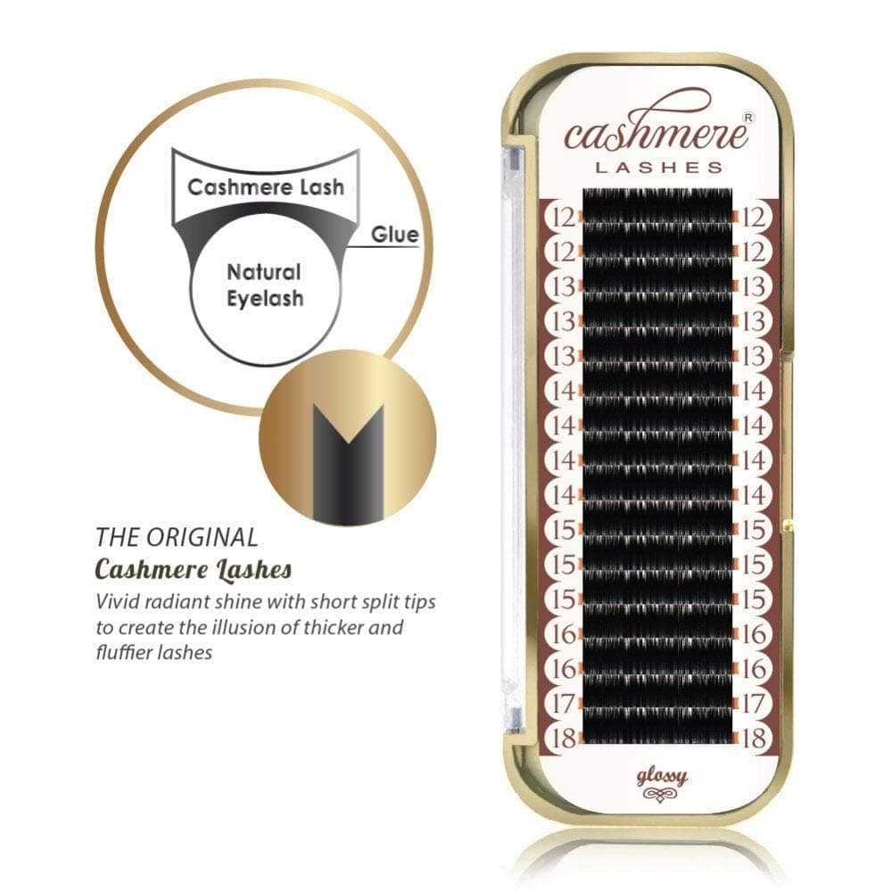 Cashmere Lashes® | Classic Ellipse Flat Split Tips Lashes | Glossy Finish 0.15 C D Curl Single & Mixed Tray | Individual Eyelash Extensions (15 D 11mm)