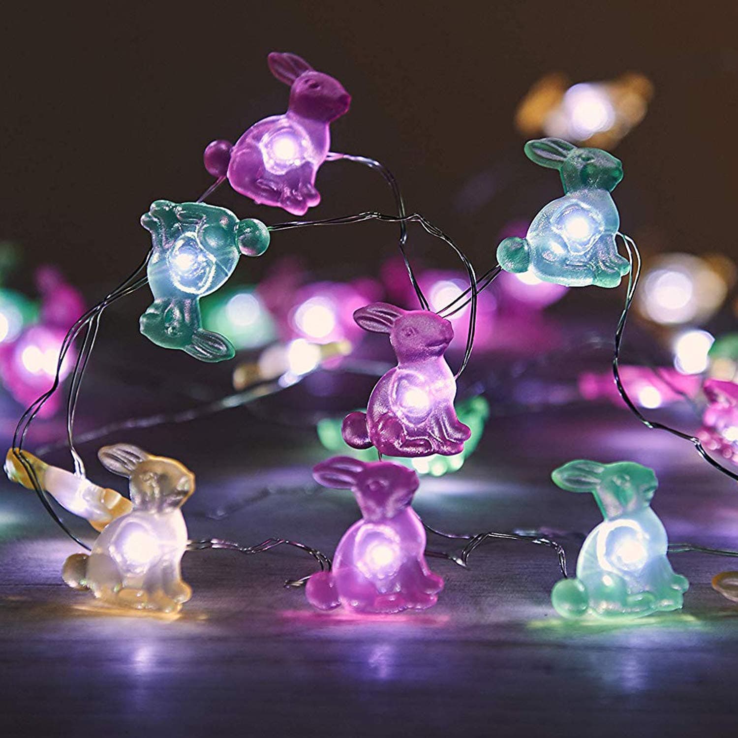 XIWU Easter Bunny Rabbit String Lights 10ft 40 LEDs Battery Operated Easter Fairy Lights with The Remote & Timer for Spring Festive Patio Home Bedroom Birthday Gifts Seasonal Party Decor