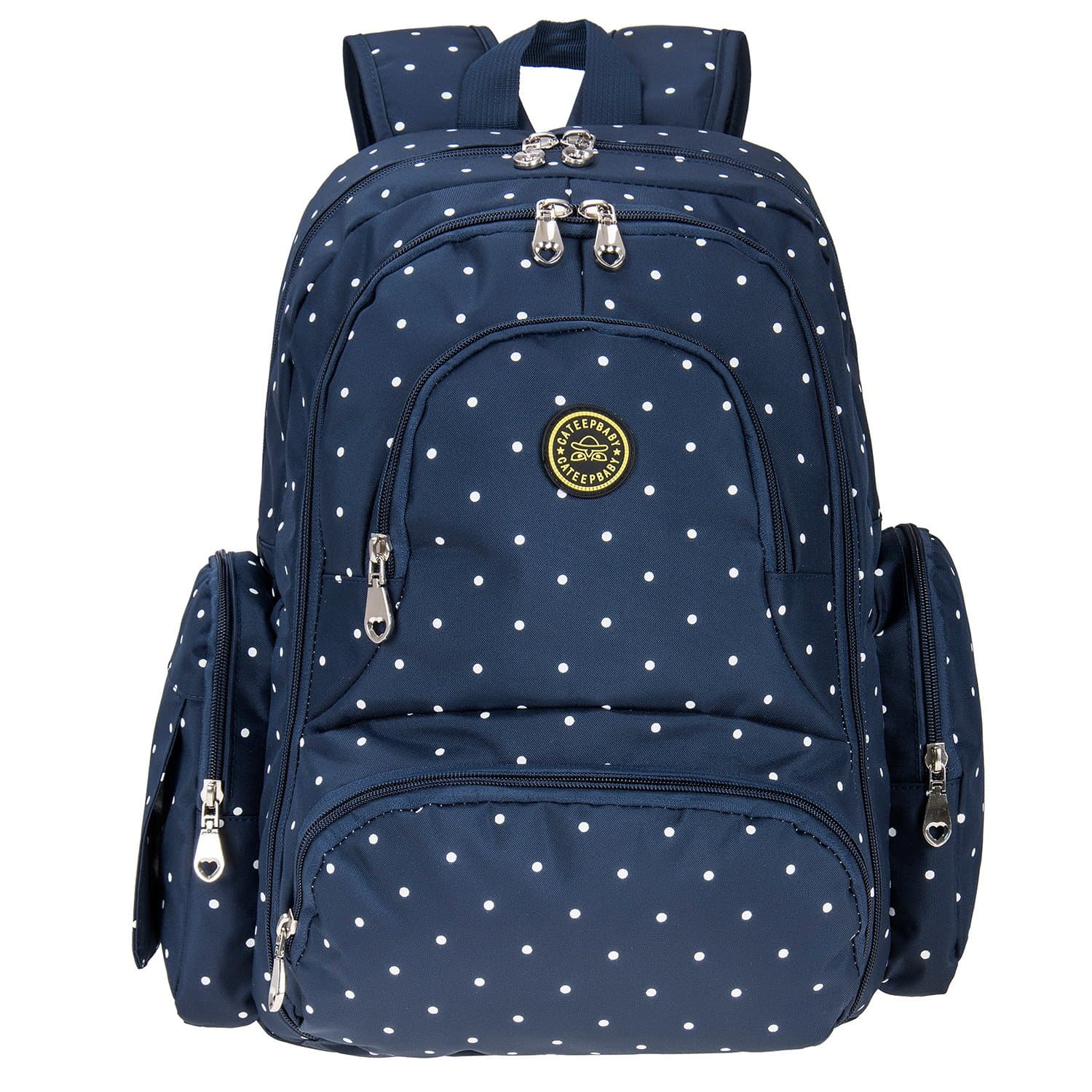 Cateep Multifunctional Nappy Backpack Diaper Changing Bags with Stroller Clips (Dark Blue Dot)